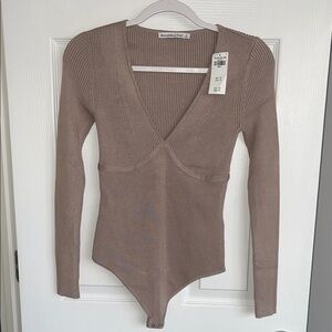 Abercrombie & Fitch Taupe Ribbed Bodysuit